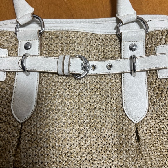 Dana Buchman Shoulder Bag Purse Tote Woven Straw and Faux Leather Summer Lined - Picture 8 of 9